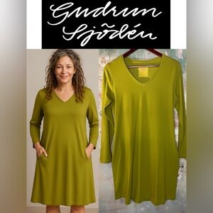 Gudrun Sjoden•Organic Cotton Jersey Dress•Avocado Green•Lagenlook•Medium